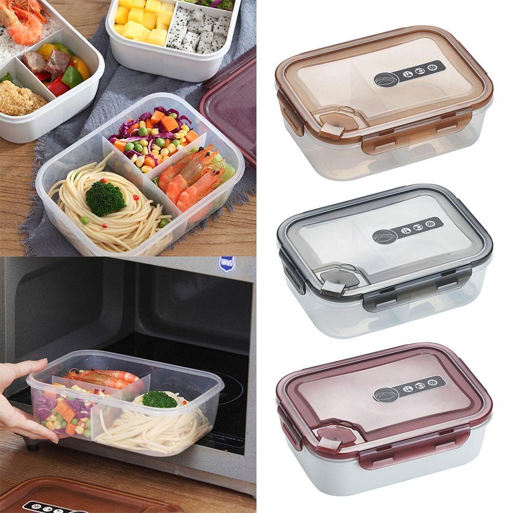 Solighter Lunch Box Microwavable Rectangle Grid Wadah Makanan Anti Bocor