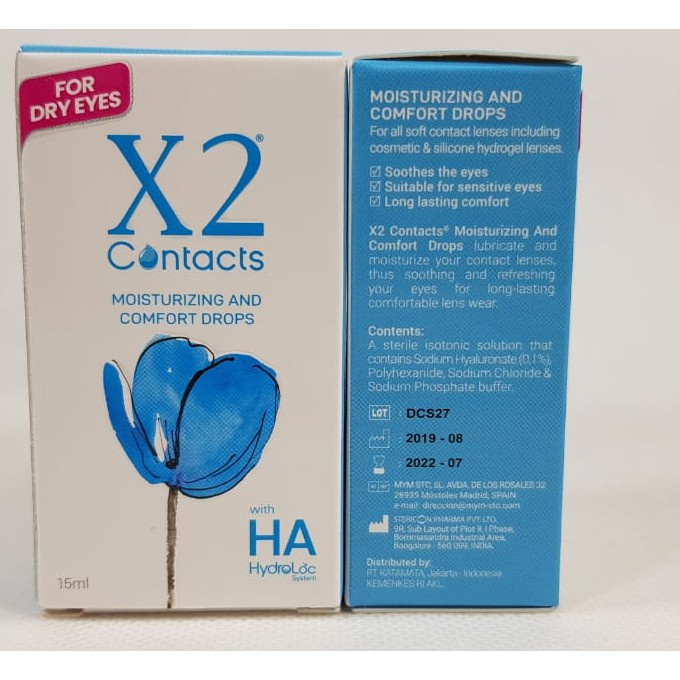 Tetes Mata X2 Contact For DRY EYES 15mL Moisturizing Comfort HA Hydroloc System / Pelembap Softlens