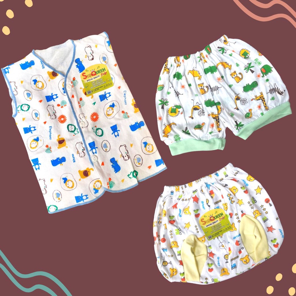 ECER - Baju Kutung / Celana Pendek / Celana POP New Born Baby Bayi SHAQUEEN - Motif 3-6 Bulan