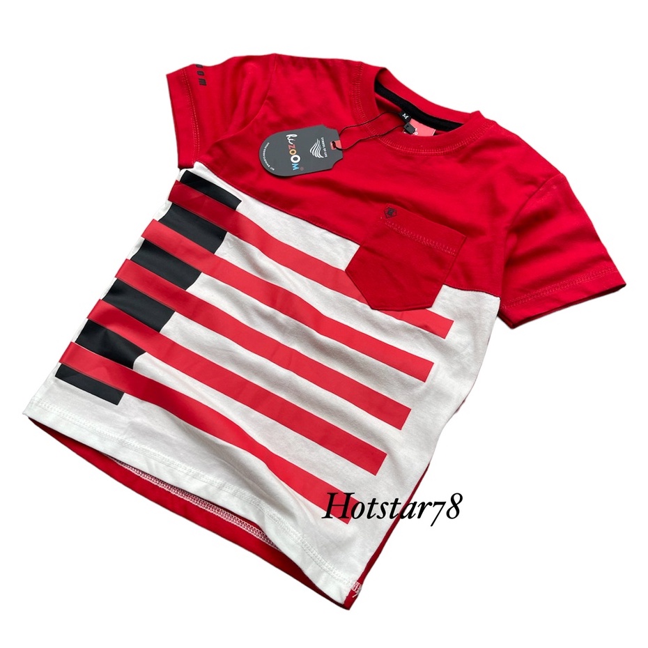 Hizoom Baju Kaos Oblong  Anak Laki - Laki  Warna Merah-Putih  Usia 1-12 Tahun Bahan Katun