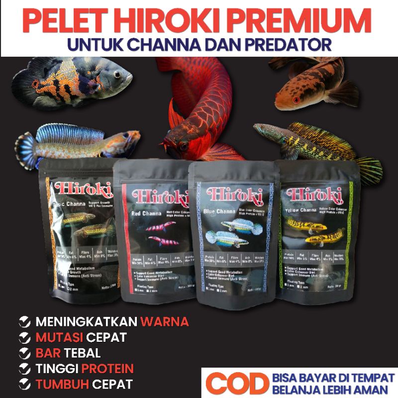 Pelet Pakan Premium Hiroki 100g Channa Blue Yellow Red Cana Biru Pulchra Andrao Pellet Pelet Pakan C
