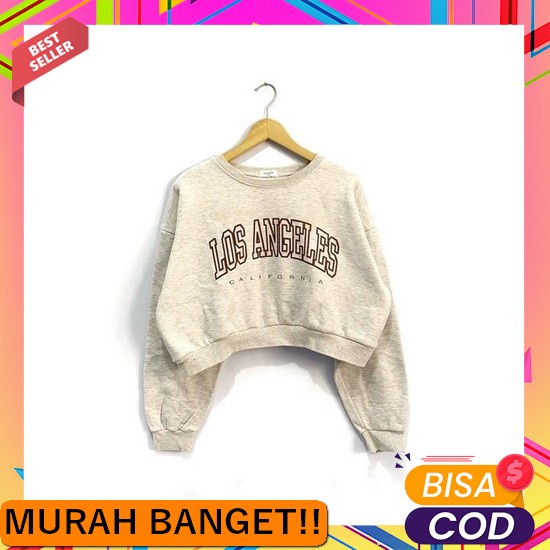 Oversize Croope Sweater / Sweater Wanita Crop Polos Vallina Outfit - V Crope Los Angeles Sweater Cre