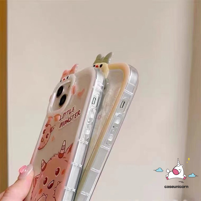 Casing Realme C33 C25Y C12 C15 C21Y C31 C11 C35 C30 C25 C25s C21 C2 C1 C3 C17 8 8i 9 8pro 7 9pro+5 6i 9i 5s 5 7i Kartun Dinosaurus Monster Lucu 3D Bow Little Monster Lensa Soft Case Tempat Kotak Makan