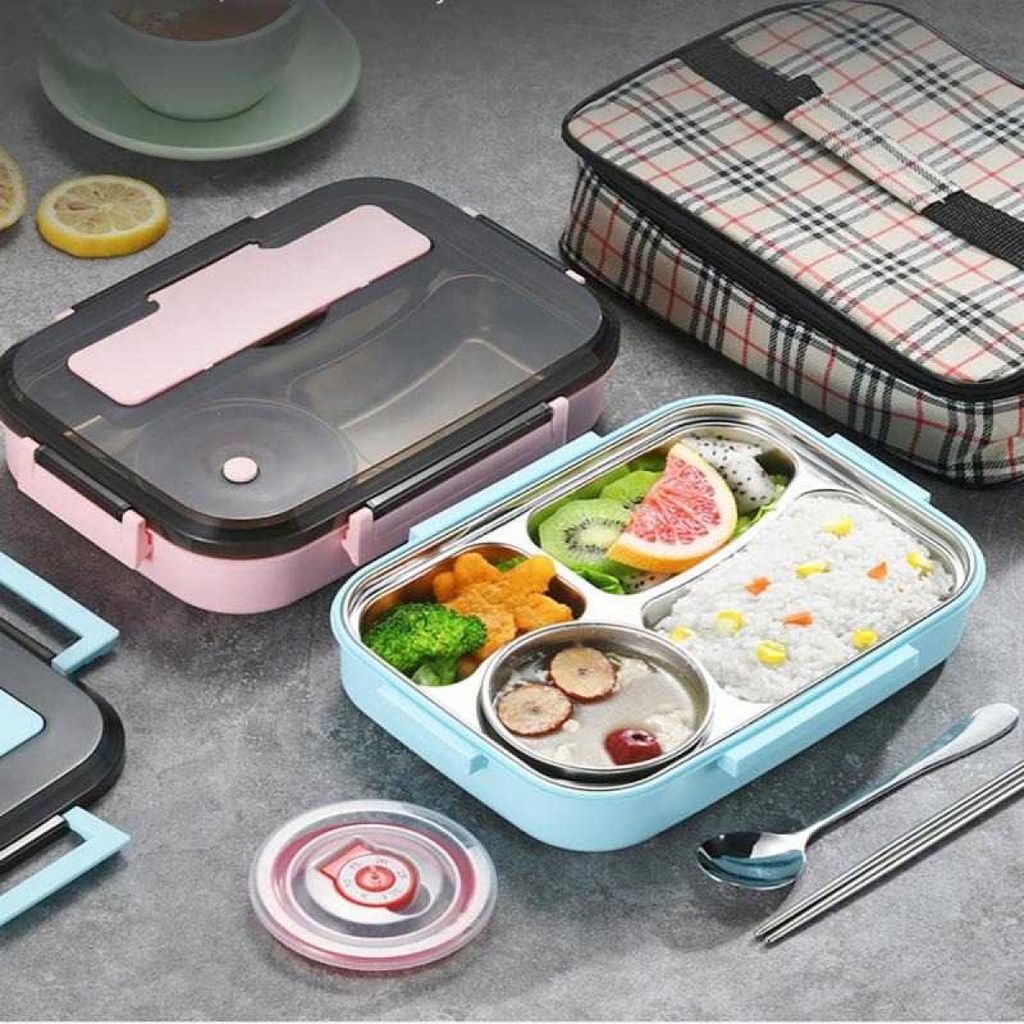 UPORS Kotak Makan Anti Tumpah Stainless Steel Lunch Box 4 Grid