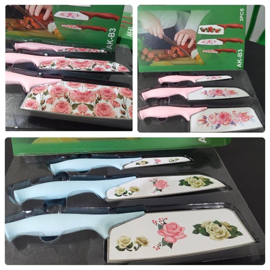 LS 973 - Pisau Set Motif Bunga 3 pcs Pisau Keramik Pisau Dapur Golok Buah Daging Super Tajam