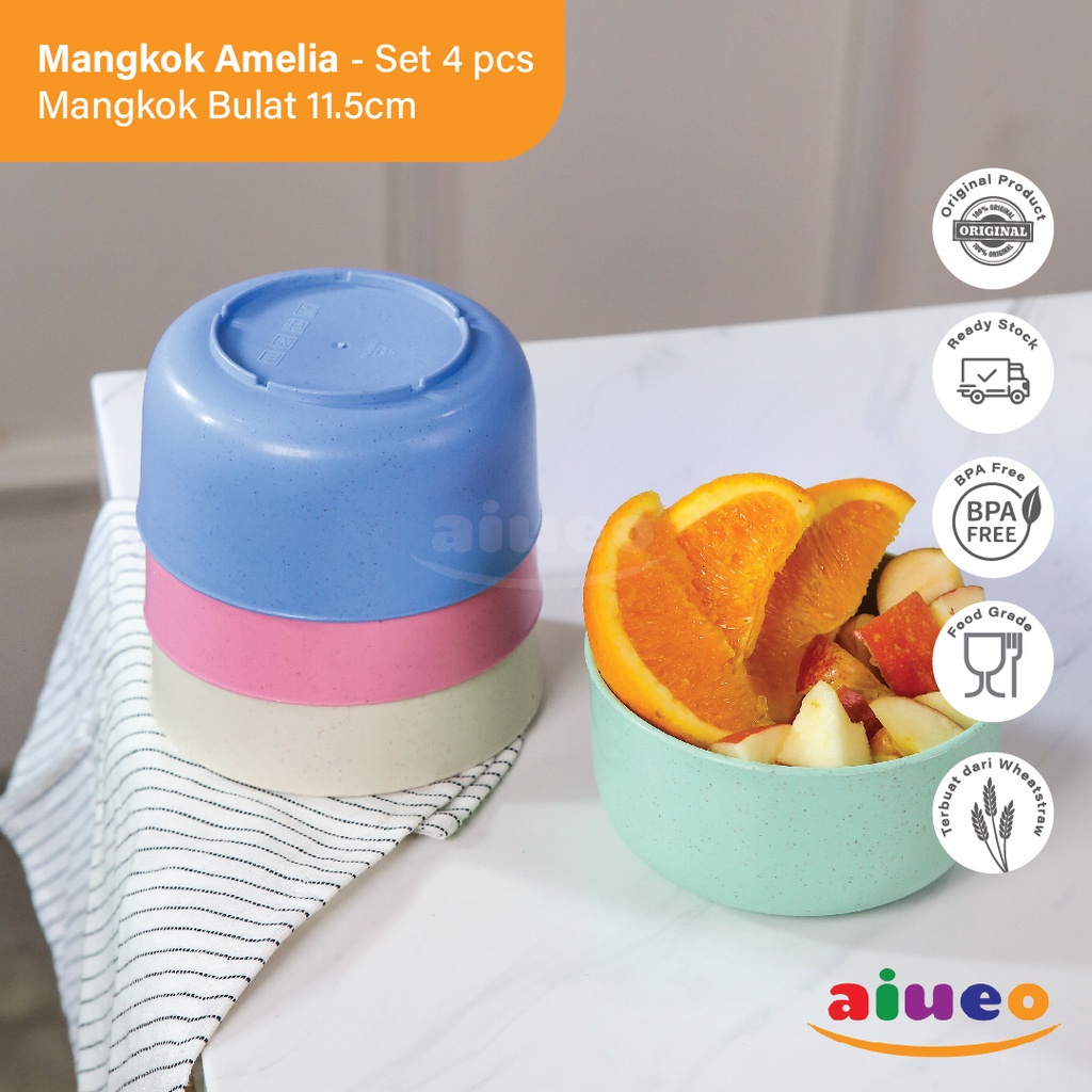 AIUEO Mangkok Bulat 11.5cm Wheat Straw / Mangkuk Makan Bowl Warna Warni Aesthetic Estetik Plastik