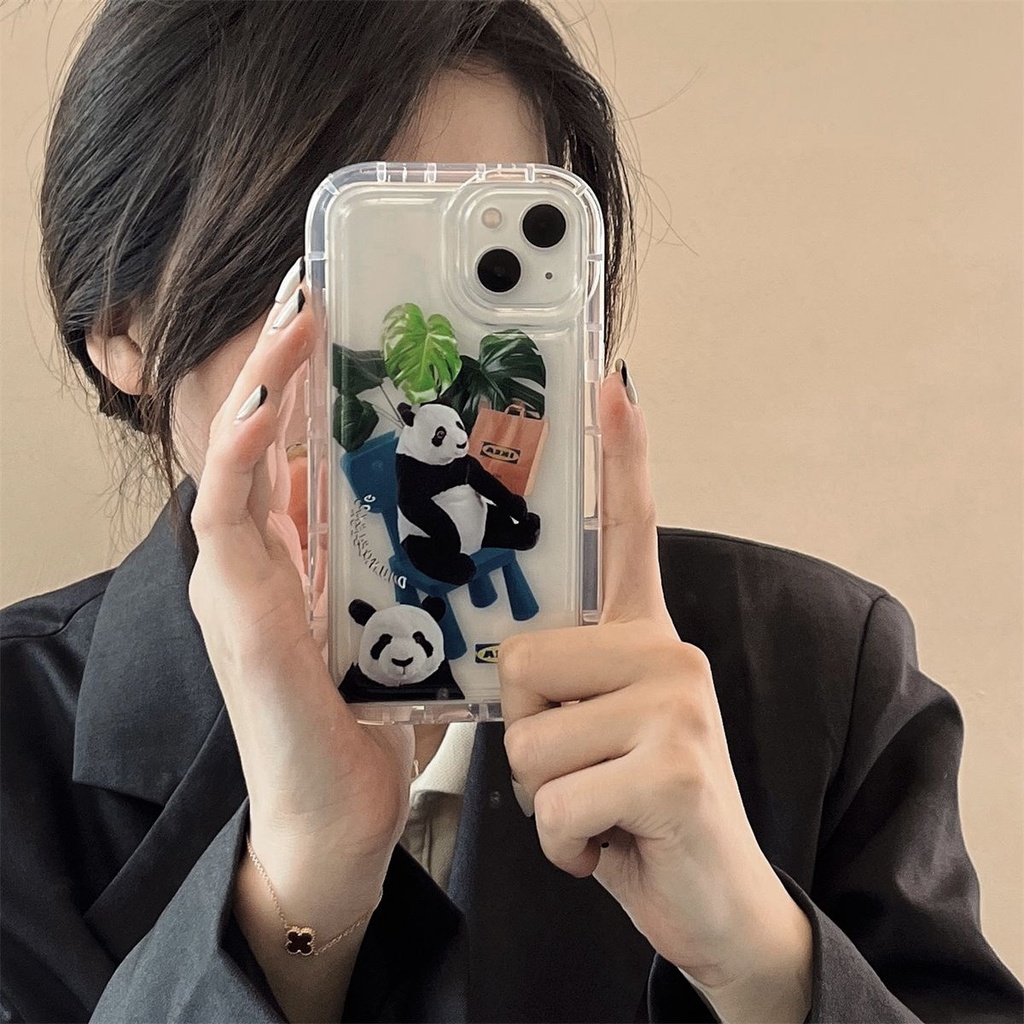 Soft Case Silikon TPU Transparan Motif Panda Untuk IPhone 14 13 12 11 Pro XS Max XR X 8 7 6 6S Plus