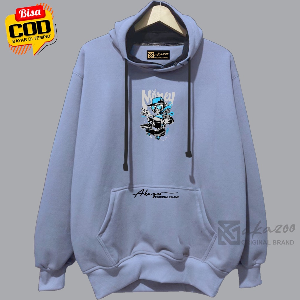 hoody pria distro tebal 100% akazoo warna denim GET MONEY sweater pria dewasa terbaru tebal 2022