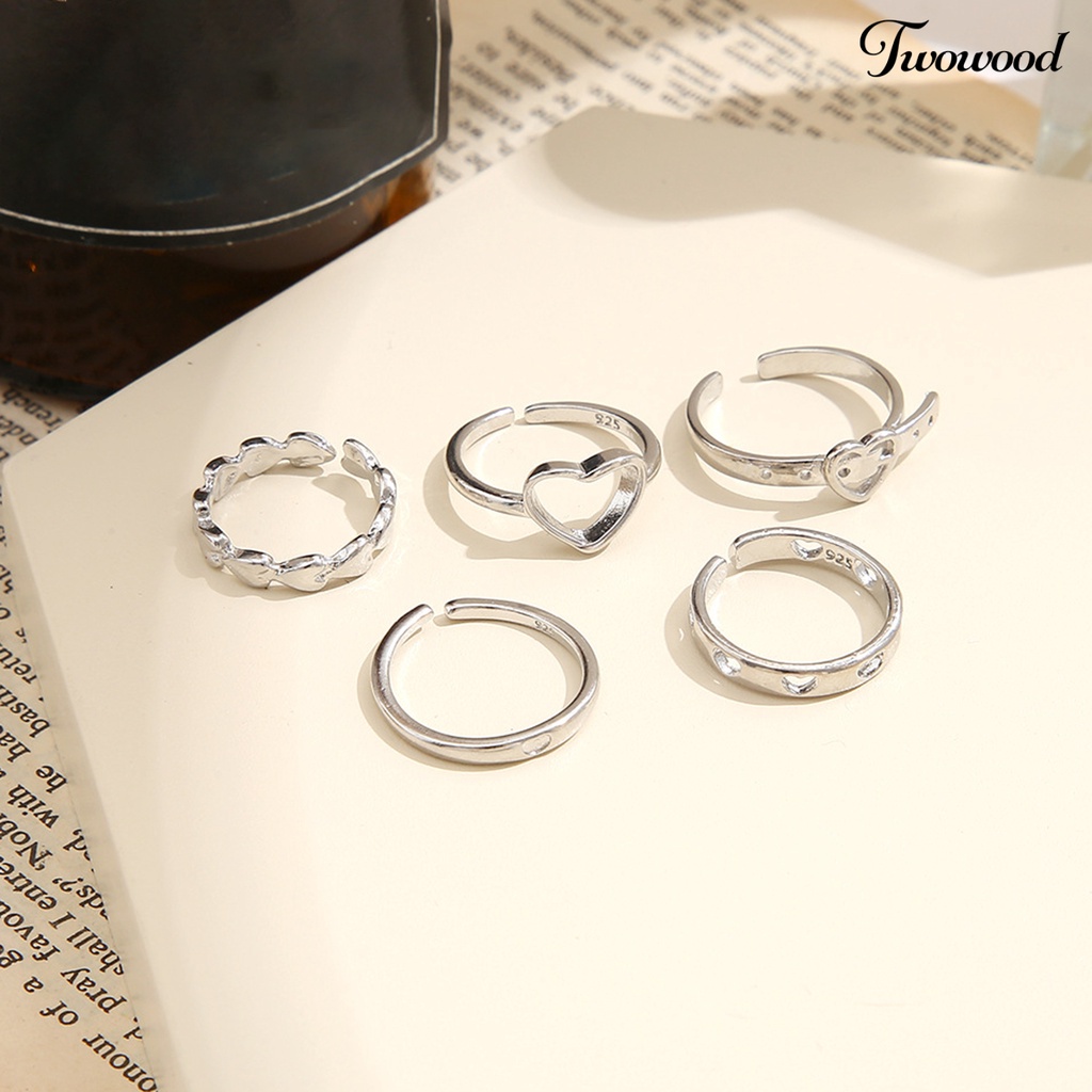 3 / 5Pcs Cincin Knuckle Model Hollow Out Hati Bahan Alloy Untuk Aksesoris Perhiasan