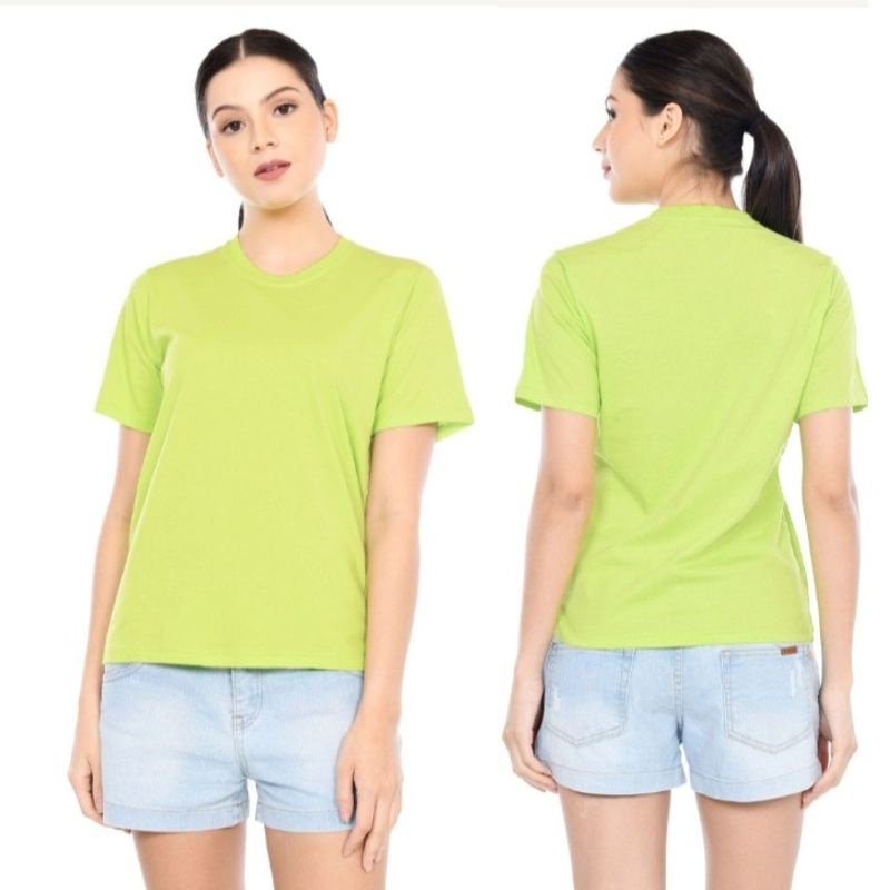 Baju Atasan Kaos Polos wanita Lengan Panjang dan Lengan Pendek Cotton Combed30s Original Hijau neon 