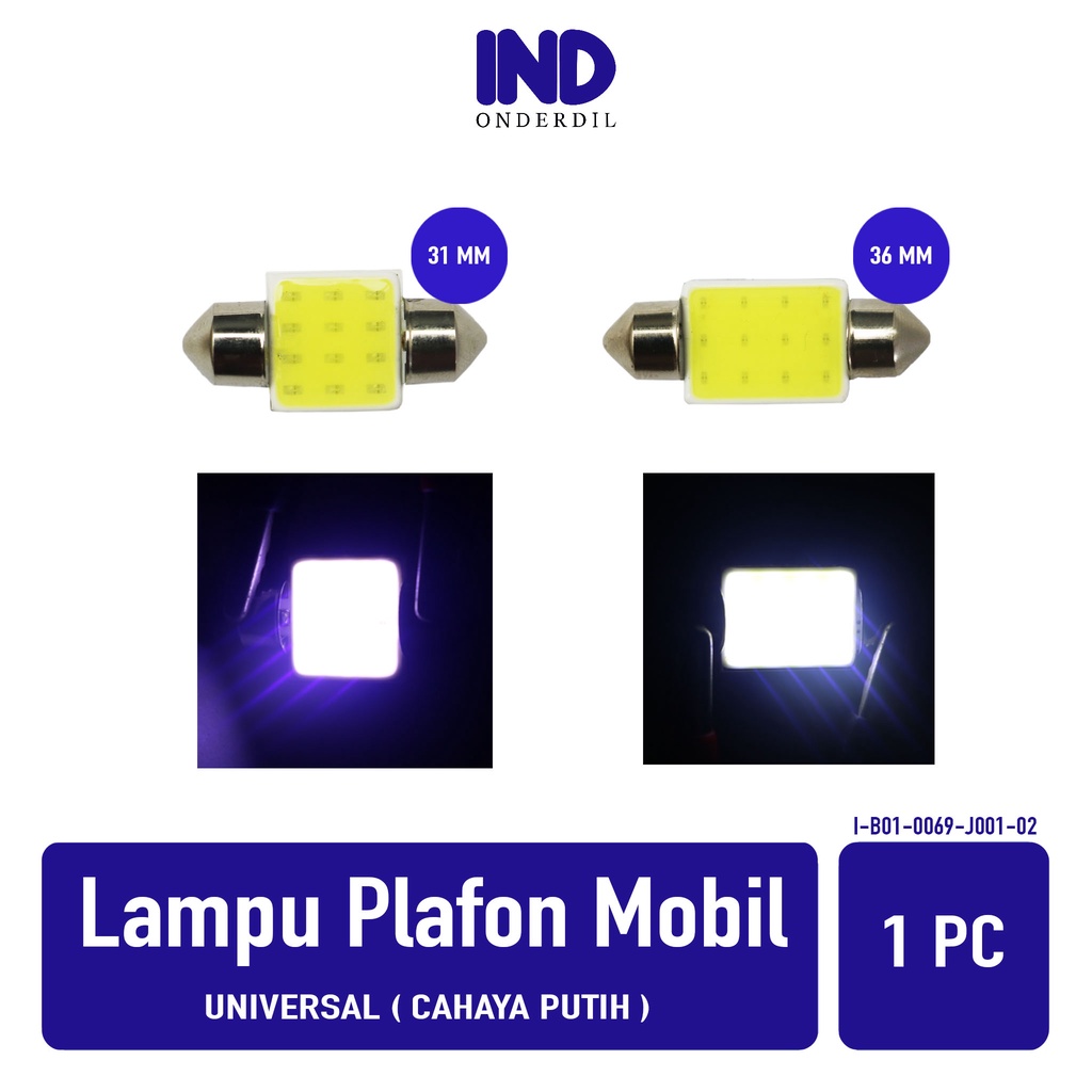 Lampu LED COB 12 31-36 mm Plafon-Interior Kabin Festoon Mobil Putih Super Terang