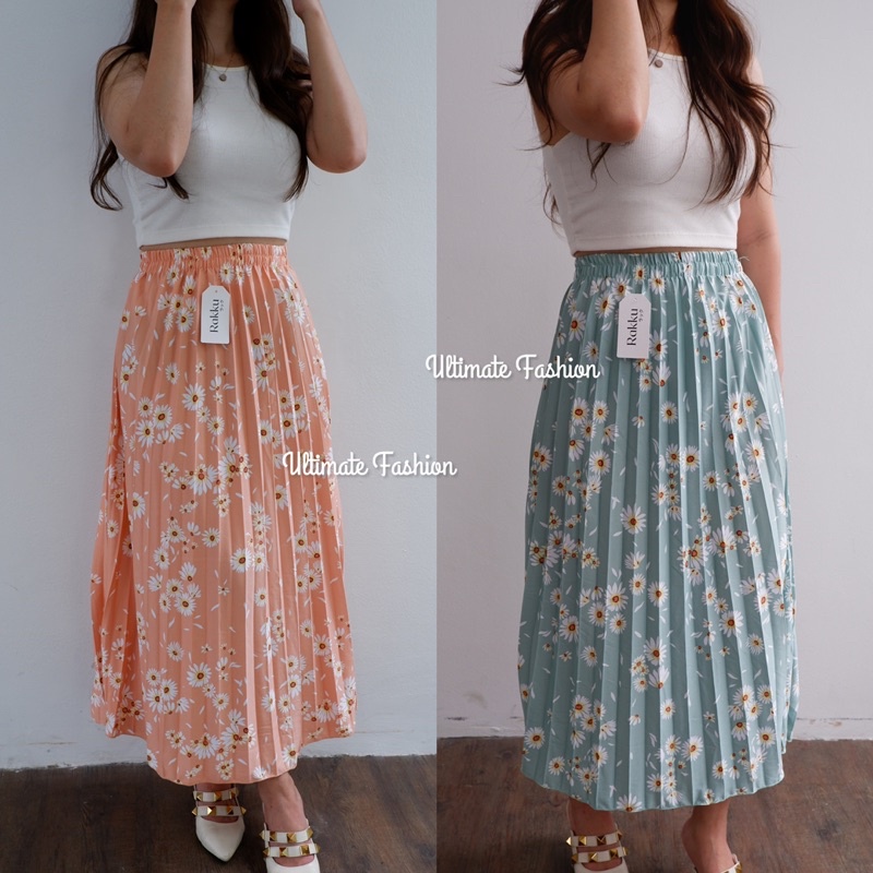 Rok Plisket Bunga Premium - Rok Korea - Skirt Ootd Muslim - Daily Outfit