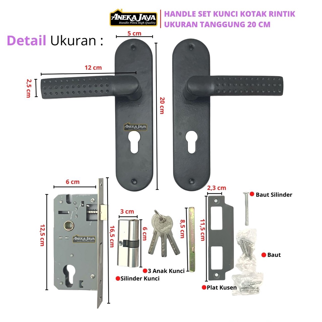 Handle Kunci pintu rumah Set Tanggung 20 cm BLACK Hitam Minimalis