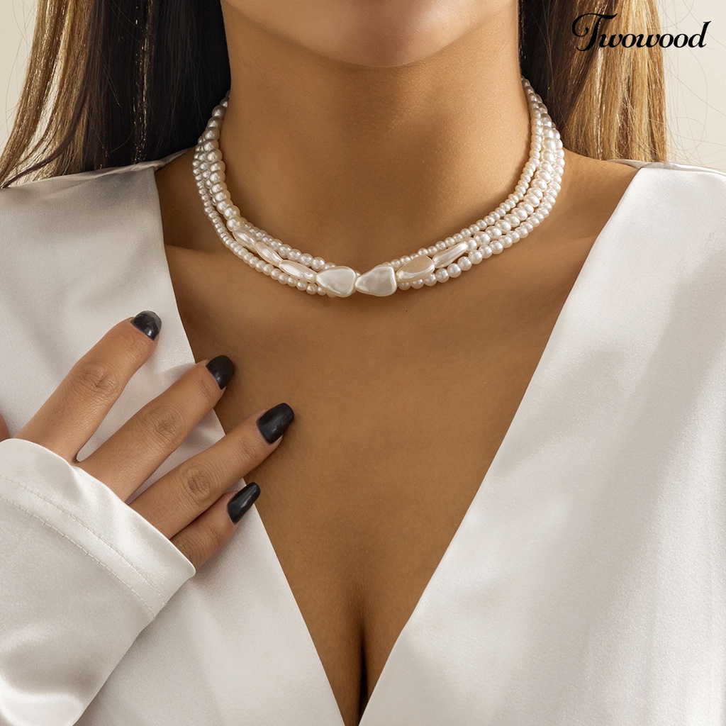 Kalung Choker Multilayer Aksen Mutiara Imitasi Gaya Vintage Untuk Wanita