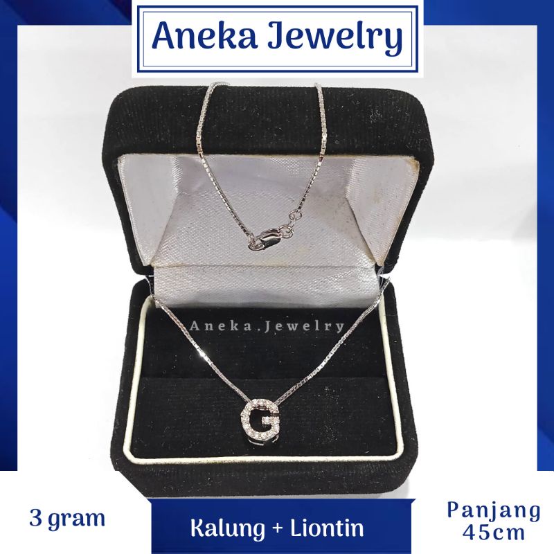 Kalung Santa + Liontin Huruf, Perak 925, Sepuh Emas Putih