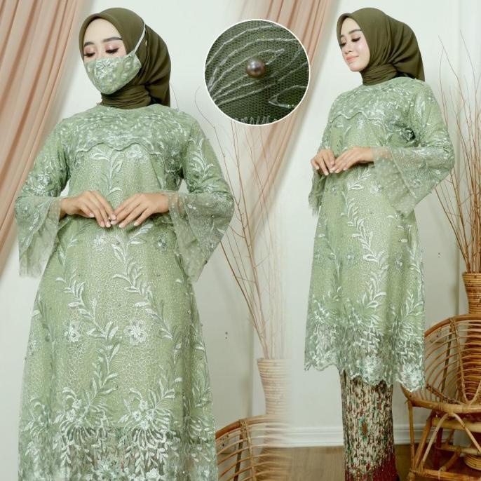 stelan Kebaya tunik brokat tulle//stelan kebaya modern//baju kebaya