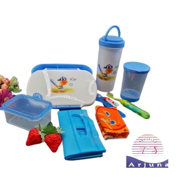 KOTAK BEKAL ANAK SET / LUNCH BOX SET PRAKTIS ANTI RIBET/ FREE BOTOL DAN SIKAT GIGI