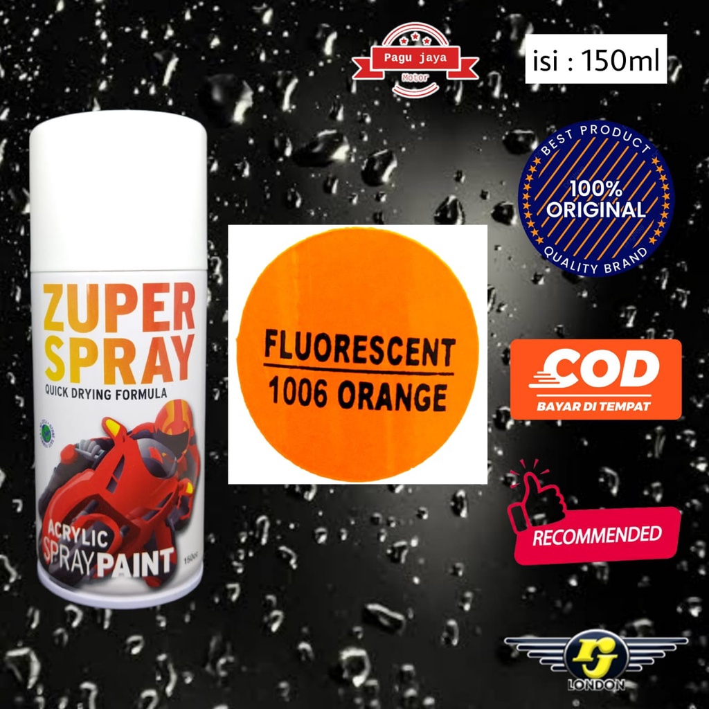 Pilok pilox warna fluorescent stabilo orange 150cc zuper spray cat semprot spray paint untuk cat motor mobil sepeda velg helm kayu besi plastik rj london