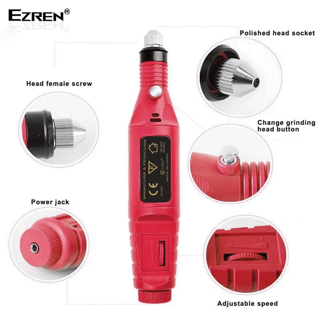 Ezren EZ-2022 Mesin Mini Grinder Grafir Bor Potong Ukir Kuku (Merah)