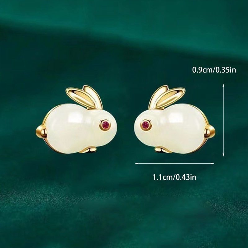Fancyqube Anting 925 Silver Needle Bentuk Kelinci Aksen Berlian Giok Gaya Korea Untuk Aksesoris Wanita