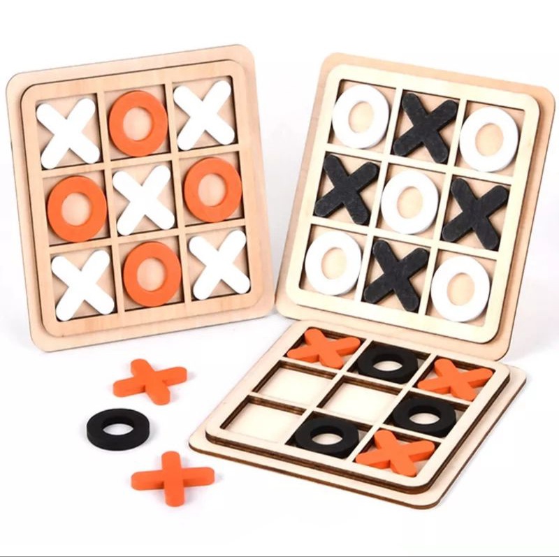 Mainan Edukasi Catur Tic Tac Toe Bahan Kayu Chess XO Mainan Kayu Anak