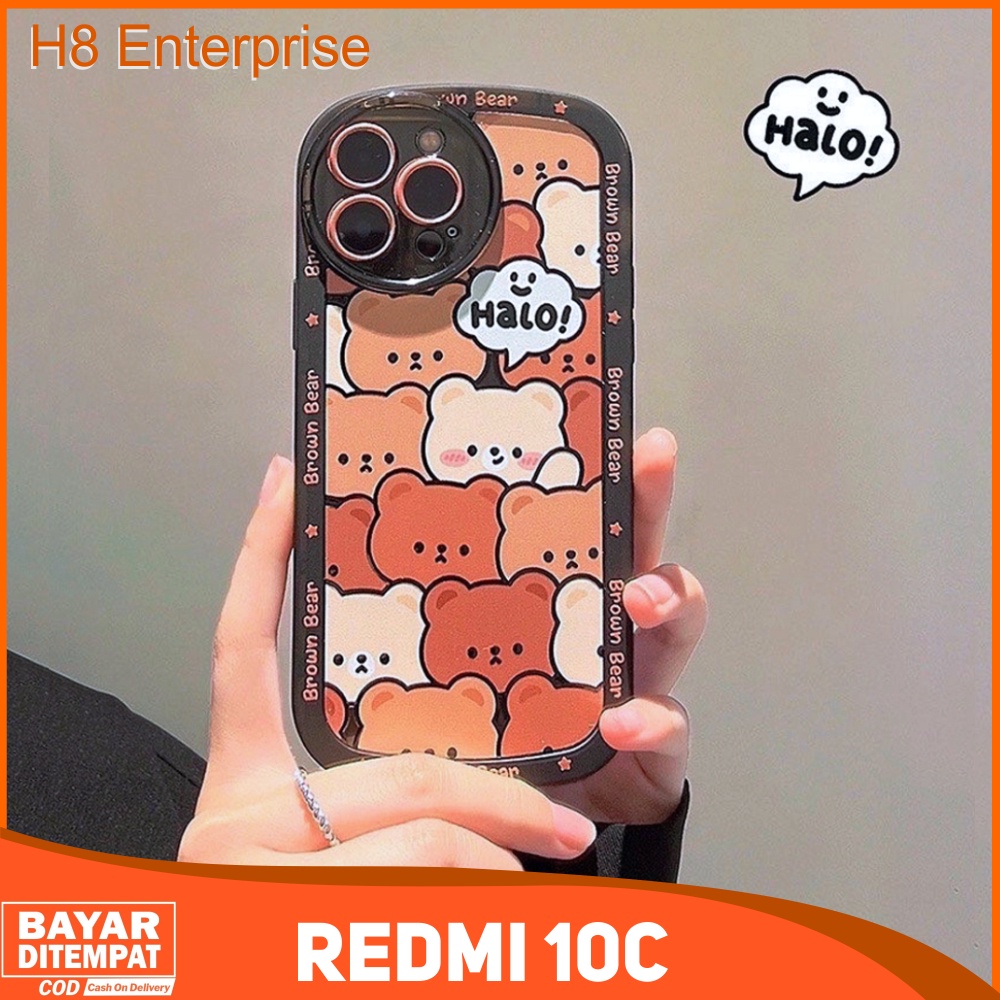 Case Redmi 10C Casing Cute Halo Brown Bear Character Silicon Premium