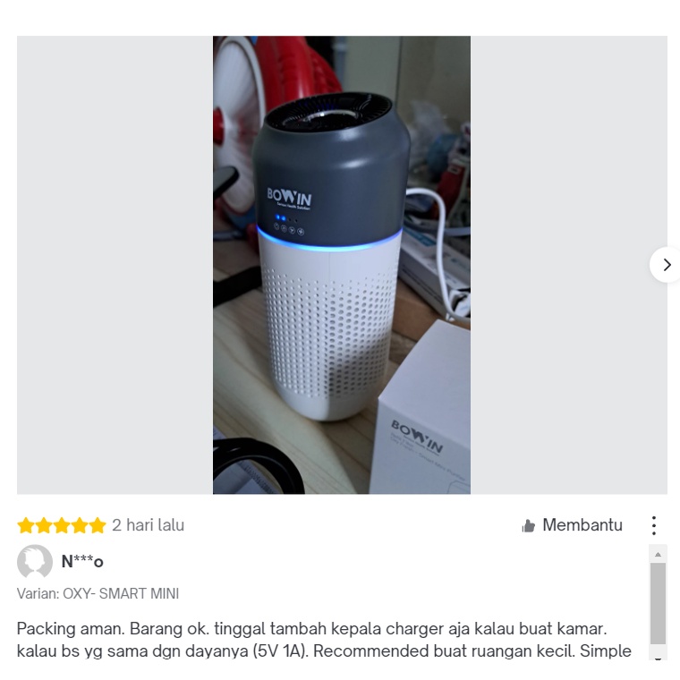 Bowin Portable Car Air Purifier Oxy Fresh Smart Mini HEPA Mobil Rumah