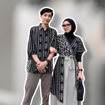 [Ready Stock] Set couple busana tenun, couple prewed, kemeja panjang, tunik tenun, couple baju kondangan