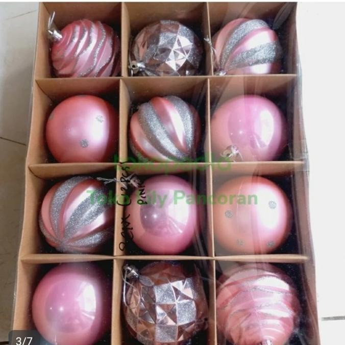 hiasan natal/bola bola natal besar/hiasan pohon natal 8cm isi 12 pc