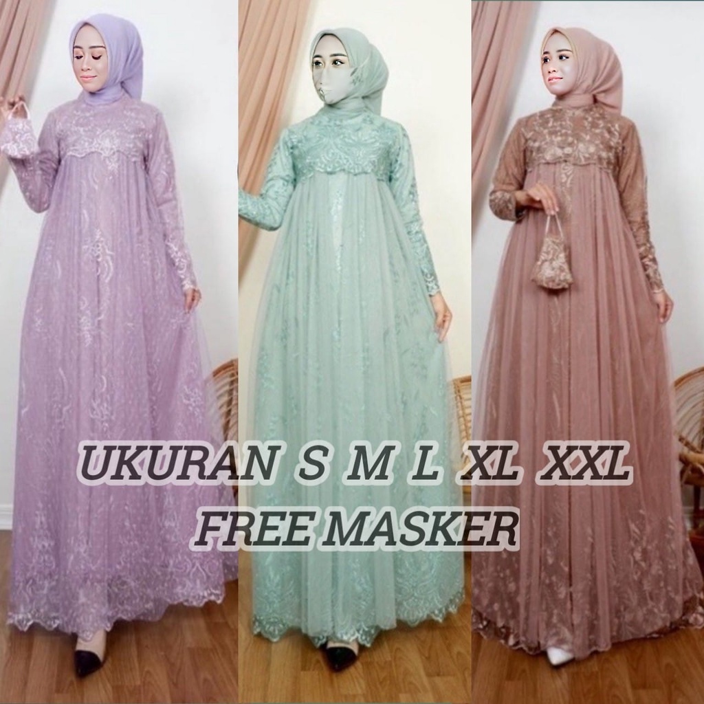 Gamis Maxi Brukat Aulia Baru Full Brukat Tile Mutiara Import/Kebaya Gamis Modern/Kebaya Modern/Kebay