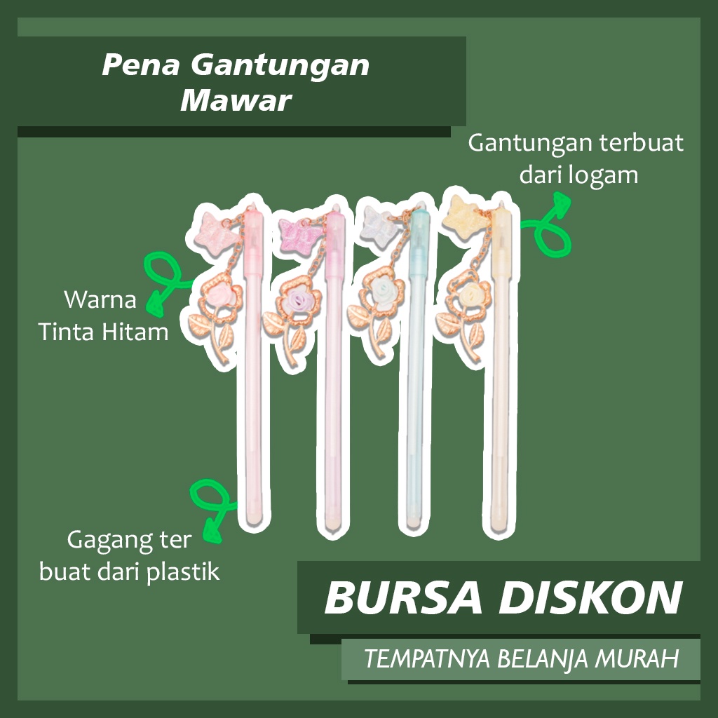 

Selusin Pena Gantungan Mawar Pen Bolpen Pulpen Karakter Bunga Rose Gold