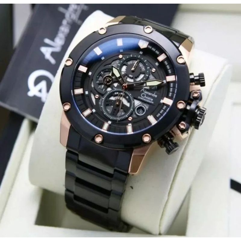 Alexandre christie AC 6564 black rose /AC6564 jam tangan pria original #ac6564