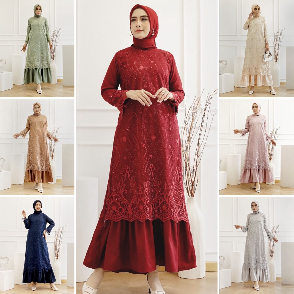 (Jamin RealPict) Gamis Pramitha Brukat Tille /SIZE S M L XL XXL XXXL JUMBO BIGSIZE / Maxi Dress Gamis Pesta Kebaya Kondangan Seragam Wisuda