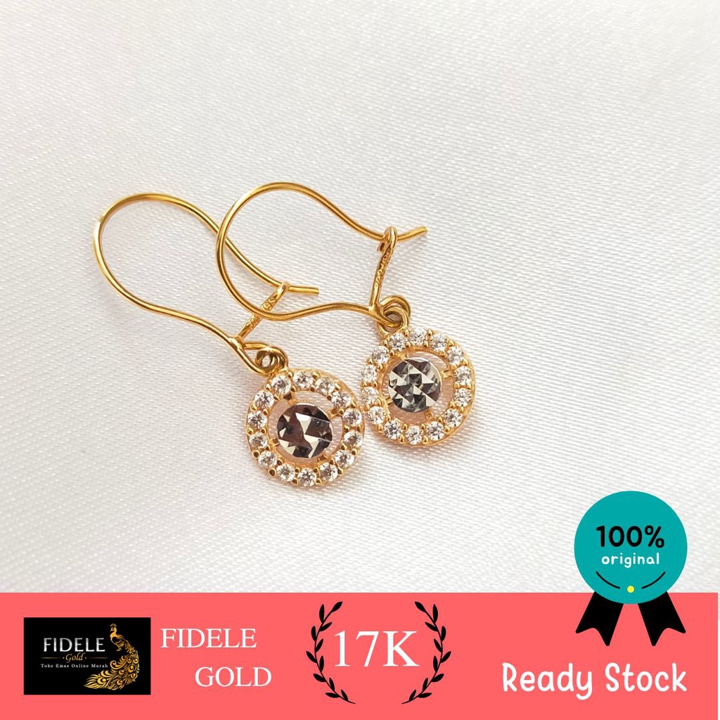 Anting Permata Bulat Cantik Emas Tua 750