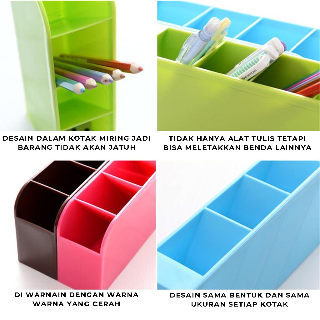 Rak Pensil Mini 4 Sekat Wadah Tempat Alat Tulis Storage Box Pulpen Spidol Kotak Penyimpanan Pencil Pena Gunting Lain Nya Rapi Anti Slip | GROSIRXPRESS