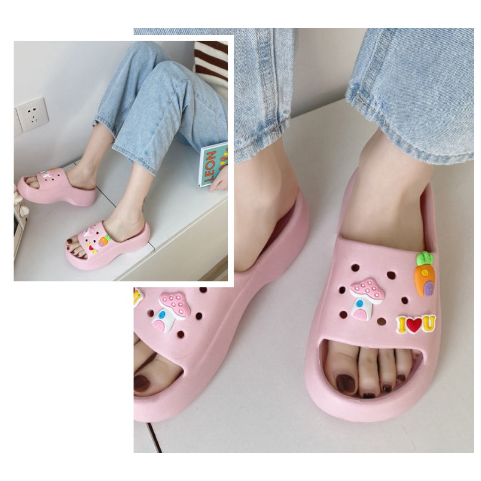 Sandal Wanita Selop Wedges Keren Anti Slip Motif Lucu Jibbitz SP61