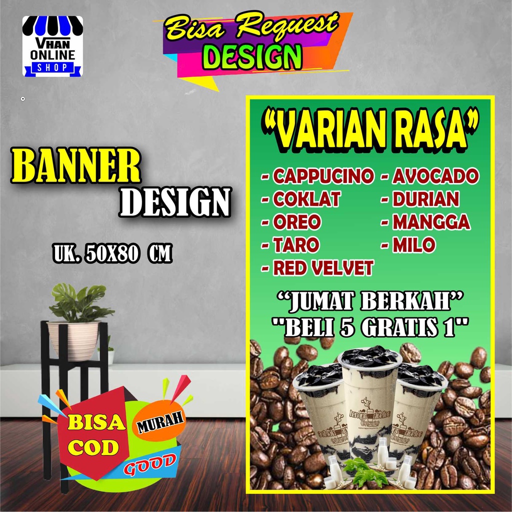 Spanduk Banner Backdrop Cappucino Cincau, Capcin Keren, Murah
