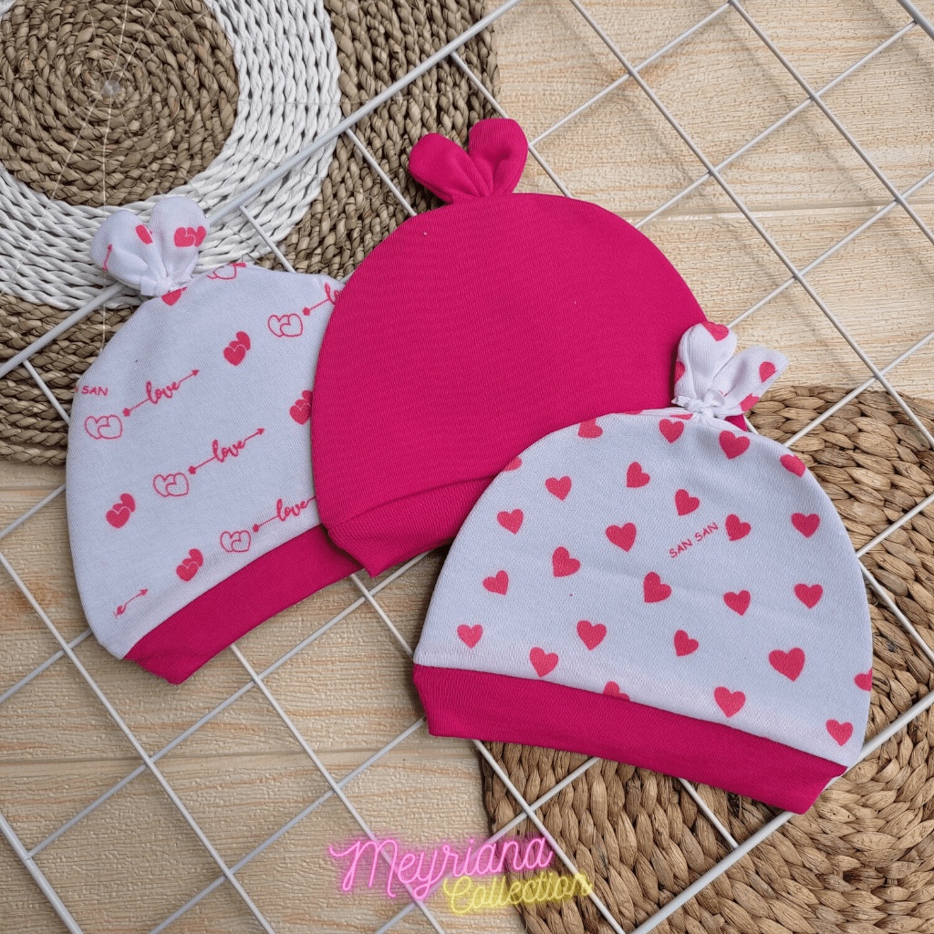 3 PCS Topi Bayi Kupluk Bayi Baru Lahir Seri Pink Lucu Usia 0-3 Bulan Meyriana Collection