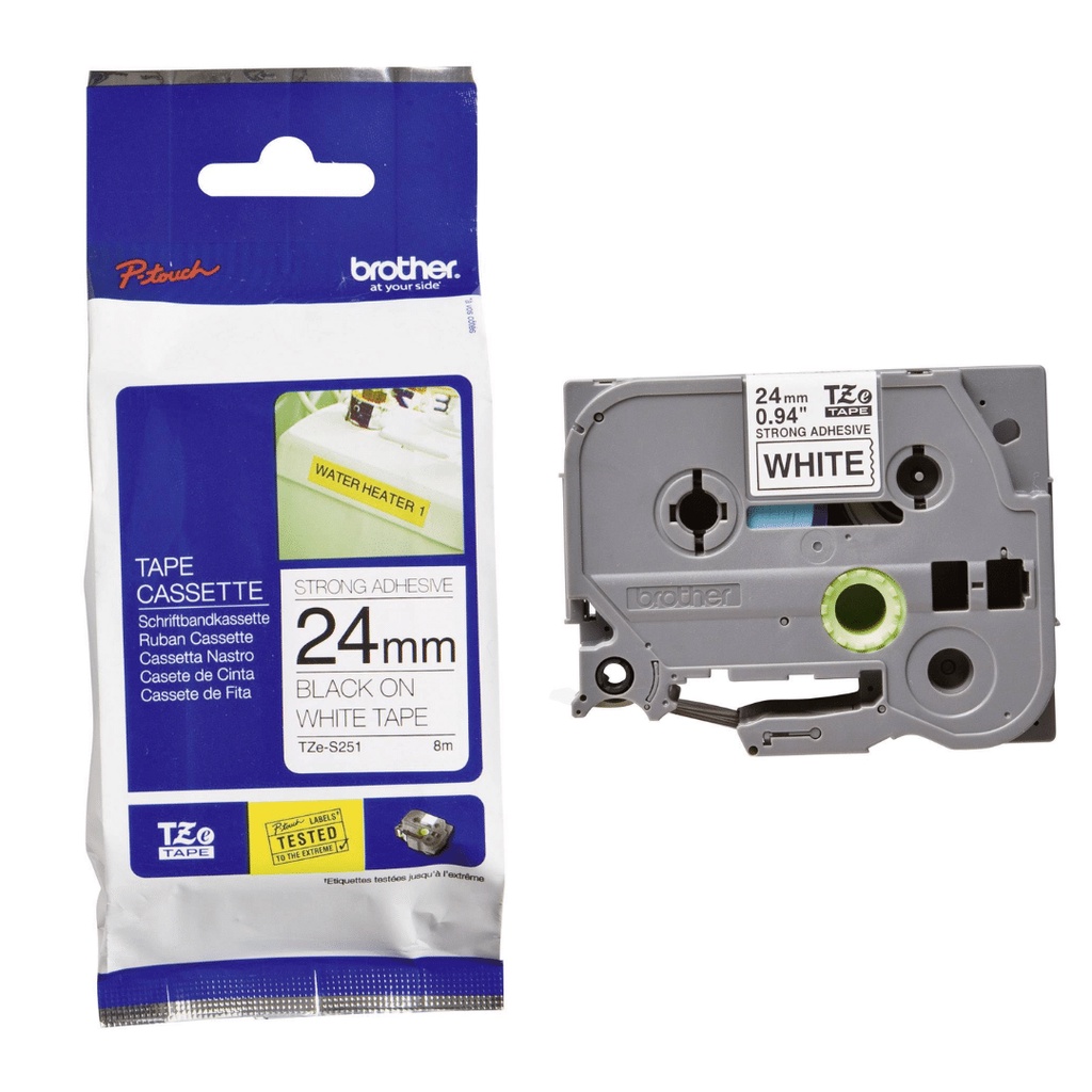 

BROTHER TZE-S251 STRONG ADHESSIVE, BLACK ON WHITE, 24MM TZE S251 8MTR