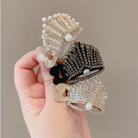Jepit Rambut Bentuk Mahkota Aksen Mutiara Dan Berlian Imitasi Bahan Alloy Gaya Korea Untuk Wanita