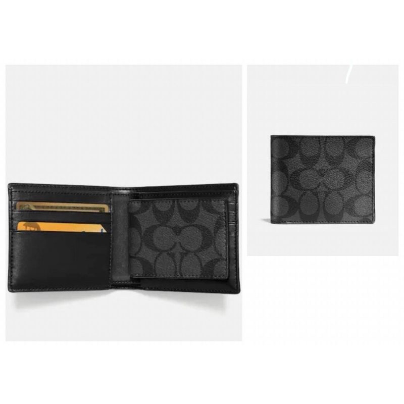 Dompet Coach Original F74993 CQ/BK Compact ID signature charcoal/black s