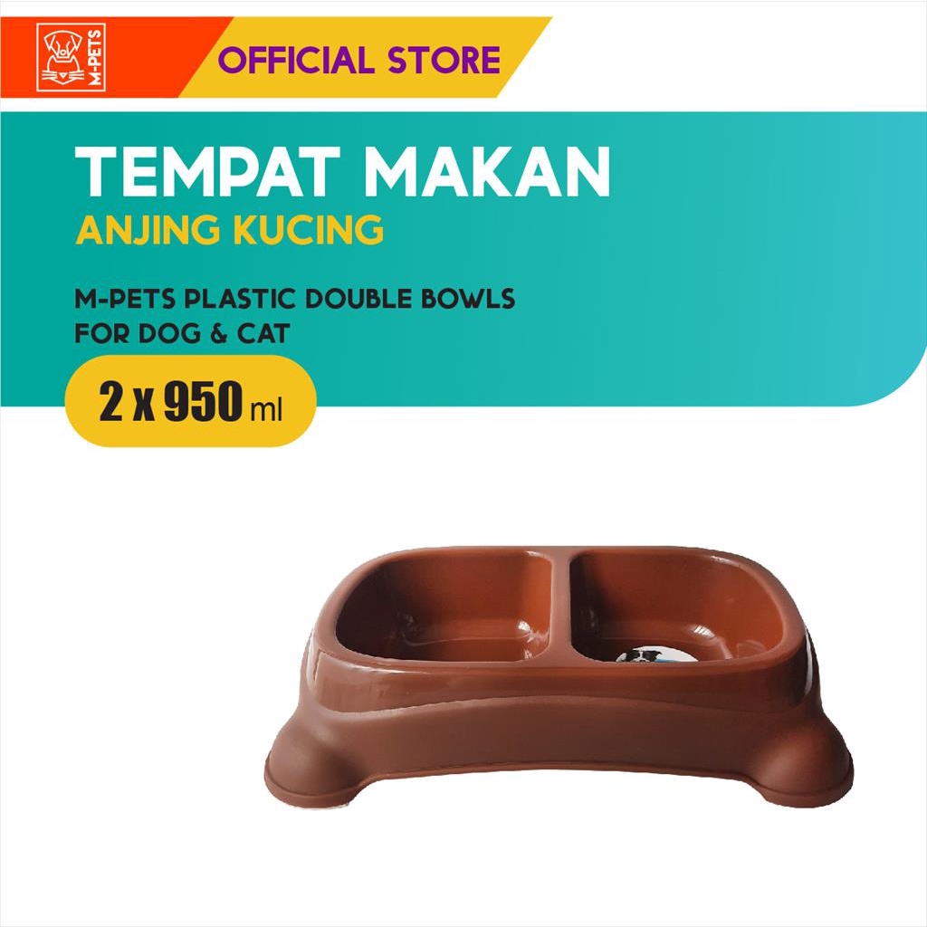 M-Pets Plastic Double Bowls 2 x 950 ml /Tempat Makan Hewan