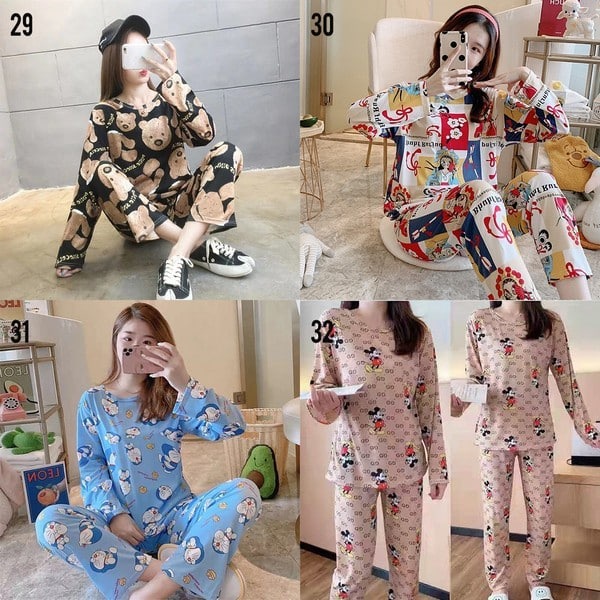 BARU LID9076 - Setelan Piyama Lengan Baju Tidur Wanita Print Karakter- Your Affordable Quality!