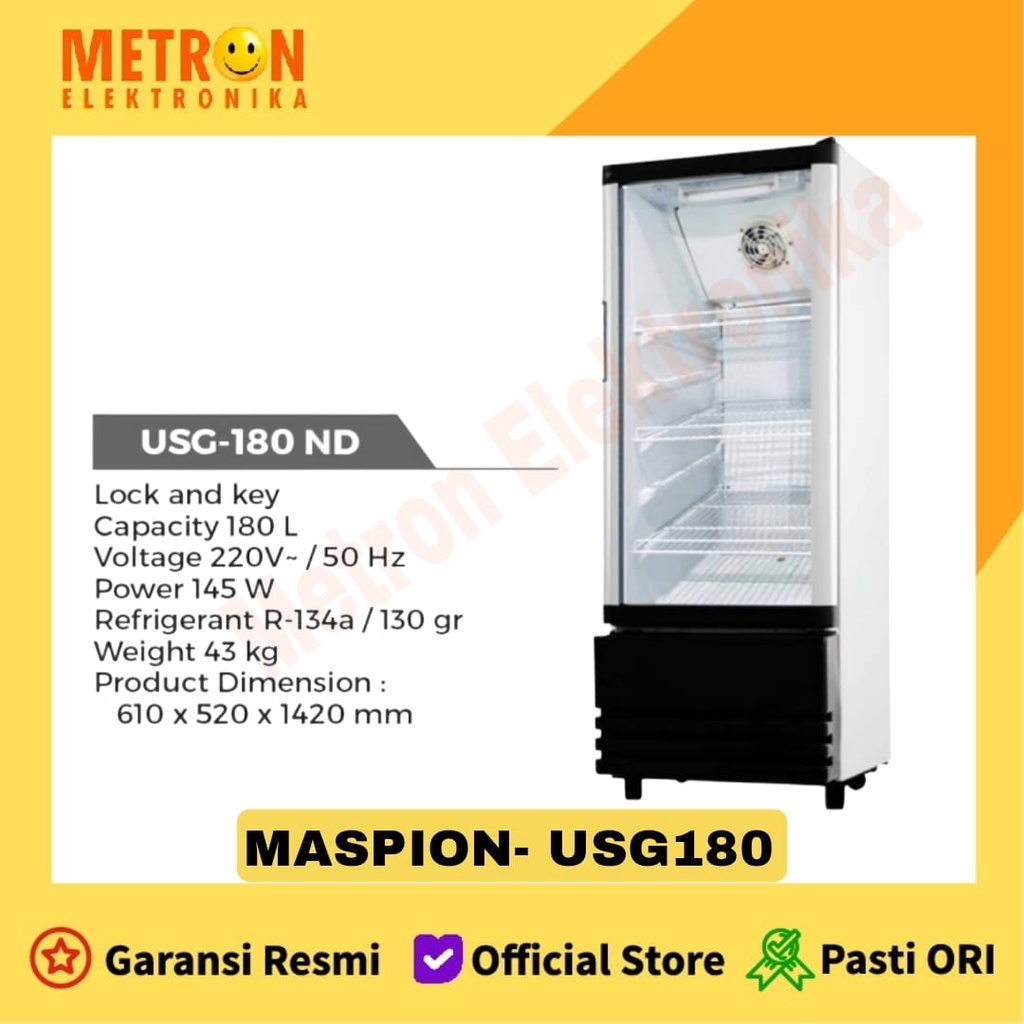 MASPION USG 180 ND-RW/PW / NEW DOOR SHOWCASE 180 LITER / USG180NDRWPW