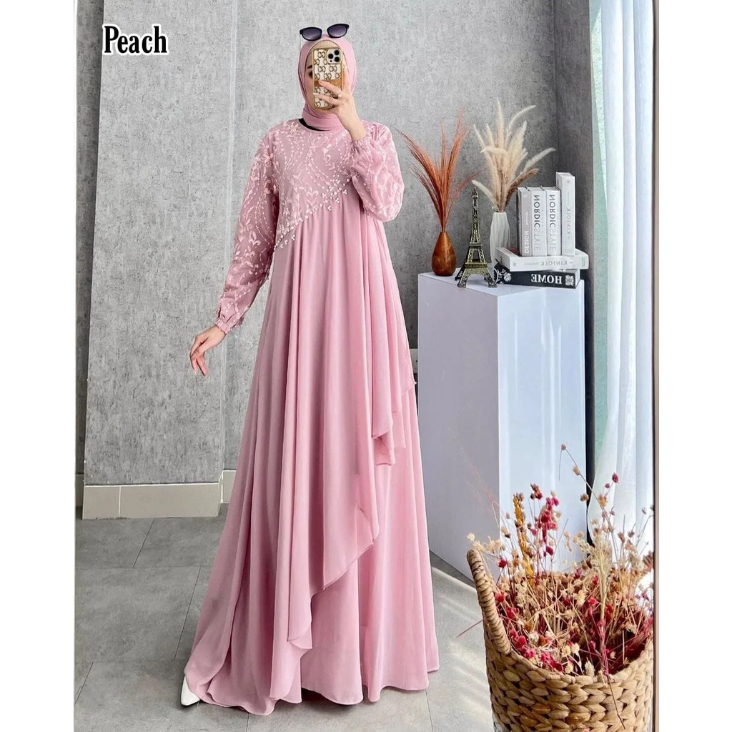 Zaheen Moeslim Cloth ~ Dress Kekinian Wedding Dress Wanita | Diandri Maxy Pesta | Pakaian Kondangan Pesta Wanita Seragaman Bahan Ceruty Babydoll Armany Mix Brukat | Fashion Busana Muslim Wanita Trend Terbagus Mevvah Elegant Simpel | Tersedia 8 Varian Warn-5