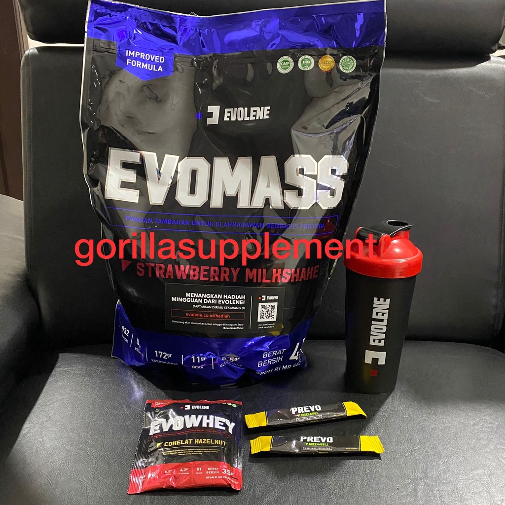 EVOLENE EVOMASS 10lbs 10lb 4.5KG Rasa Strawberry Milkshake Evo lene Evo Mass Epomass Gainer Weight Suplemen Fitness