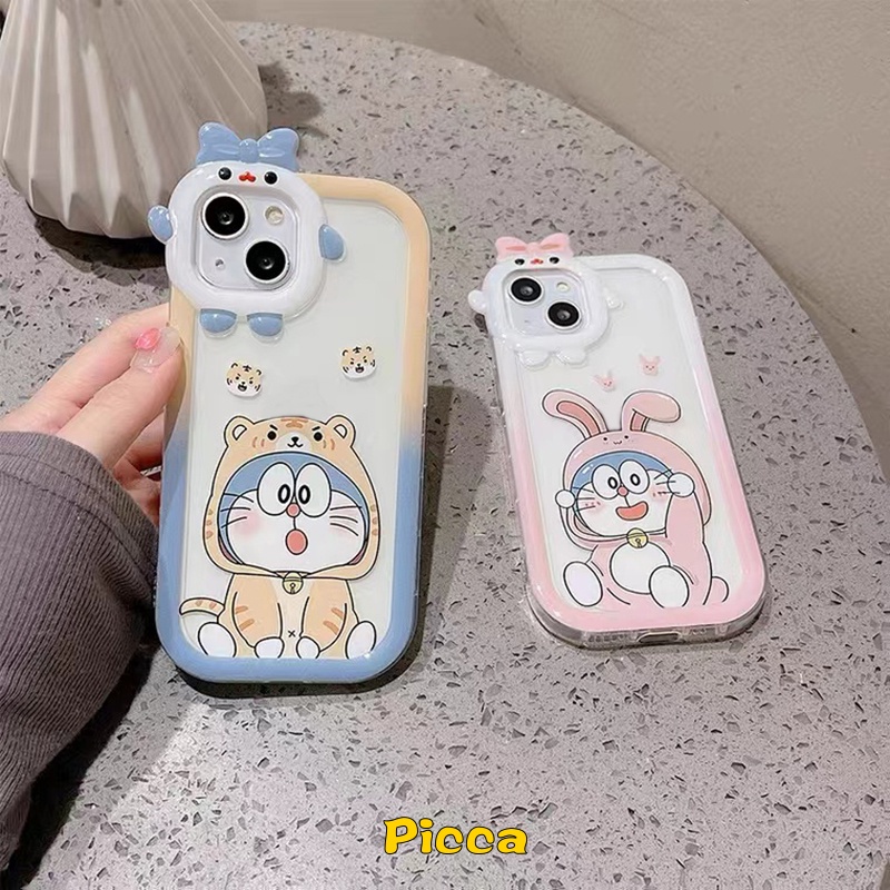 Lovely Doraemon Couple Case Realme C33 9 9Pro+8 8Pro 7 8i C35 9i C25 C30 C25s C31 C25Y C20A C21Y C12 C21 C11 2021 C17 C15 C3 C2 5 5i C20 6i 7i 5s 3D Bow-knot Monster Sarung Lensa