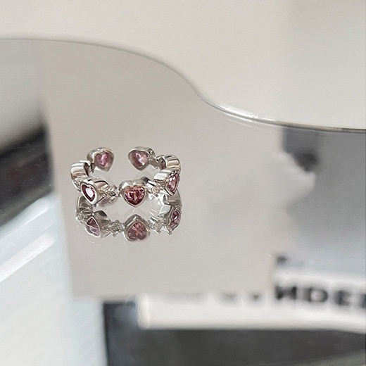 Cincin Bentuk Hati Bahan Alloy Dengan Batu Zircon Imitasi Warna Pink Untuk Wanita