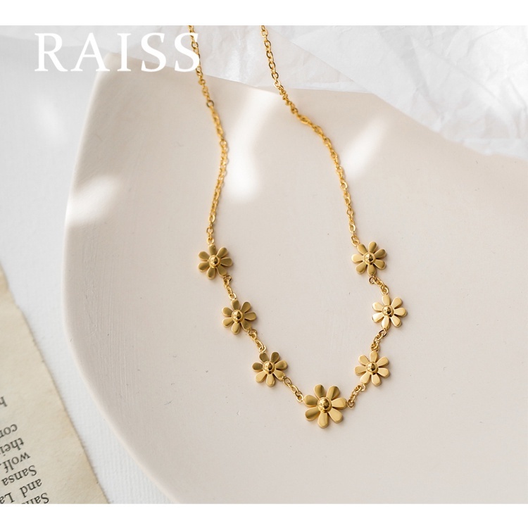 Kalung Liontin Bunga Daisy Bahan Stainless Steel Warna Emas Gaya Korea Untuk Wanita