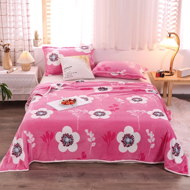 Selimut Bulu Dewasa Uk 140x200 Motif Sakura Pink